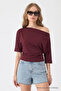 Women's Boat Neck Half Sleeve Burgundy Blouse