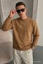 Men's Loose Textured Flare Caramel Sweatshirt - 3