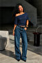 Women's Off-Shoulder Navy Blue Crop T-Shirt - 2