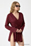 Women's Beach Wear Comfortable Belted Burgundy Kimono - 2