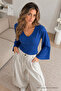 Women's V-Neck Bodycon Blue Blouse - 2
