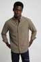 Men's Striped Regular Fit Brown Linen Shirt