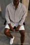 Men's Casual Striped Gray Oversize Linen Shirt - 3