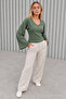Women's Stylish Body-Hugging V-Neck Khaki Blouse - 2