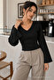 Women's Casual Waist-Fitted Black Blouse - 4