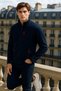 Men's Zippered Basic Navy Blue Loose Fleece - 4