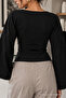 Women's Casual Waist-Fitted Black Blouse - 6