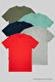 Men's Khaki-Cagla-Navy Blue-Grimelange-Red 100% Cotton 5Li T-Shirt