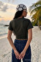 Women's Bat Sleeve Tight Black Crop T-Shirt - 6
