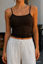 Women's Basic Thin Strap Tight-Fitting Coffee Crop Blouse - 6