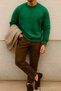Men's Thick Crew Neck Casual Green Sweater - 4
