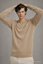 Men's Winter Loose Caramel V-Neck Knit Sweater - 4
