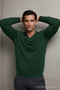 Men's Long Sleeve Loose V-Neck Green Knit Sweater - 6