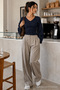 Women's Casual Waist-Fitted Navy Blue Blouse