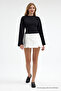 Kadın Basic Geniş Kol Siyah Crop Bluz - 6