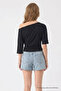 Women's Boat Neck Half Sleeve Black Blouse - 5