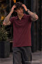 Men's 100% Cotton Claret Red Polo Neck T-Shirt - 3