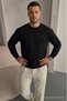 Men's Loose Textured Flare Black Sweatshirt - 4