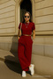 Women's Basic Burgundy Wide Leg Trousers with Pockets - 4