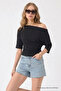 Women's Boat Neck Half Sleeve Black Blouse - 3