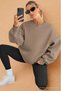 Women's Crew Neck Basic Oversize Sweatshirt Brown - 6