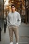 Men's Casual Basic Gray Loose Sweater - 5