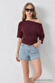 Women's Boat Neck Half Sleeve Burgundy Blouse - 3
