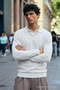 Men's Long Sleeve Regular Cut White Sweater - 3