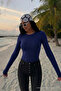 Women's Crew Neck Slim Fit Navy Blue Blouse