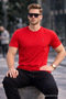 Men's Crew Neck Slim Basic Red T-Shirt - 3