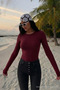 Women's Crew Neck Slim Fit Claret Red Blouse