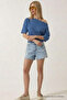 Women's Off-Shoulder Short Sleeve Blue Tight T-Shirt - 2