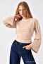 Women's Body-Hugging Knitted Beige Casual Blouse - 4