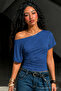 Women's Off-Shoulder Blue Crop T-Shirt - 5