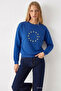 Women's Star Printed Blue Casual Sweatshirt - 3