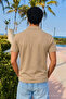 Men's Short Sleeve Cream Loose Polo Collar T-Shirt - 3