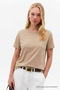 Women's Crew Neck Loose Basic Beige T-Shirt - 4