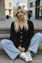 Women's Transitional V-Neck Black Knitwear Sweater