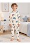 Boys' 100% Cotton Beige Color Elephant Zebra Lion Patterned Long Sleeve Winter Pajama Set