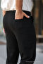 Men's Elastic Waist Lace-Up Jogger Black Fabric Trousers Relaxed Fit Side Pockets - 3