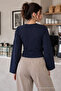 Women's Soft Navy Blue Blouse with Ankle-Tightening Detail - 3