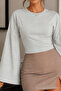 Women's Slim Off-Shoulder Gray Cotton Blouse - 5