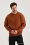Cinnamon Crew Neck Oversize Ribbed Basic Men's Sweatshirt - 5