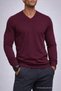 Men's Long Sleeve Loose V-Neck Burgundy Knit Sweater