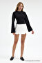Kadın Basic Geniş Kol Siyah Crop Bluz - 2