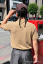 Men's Straight Fit Cream Polo Neck T-Shirt - 3