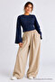 Women's Slim Fit Knitted Crew Neck Navy Blue Blouse - 2
