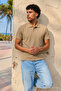 Men's Short Sleeve Cream Loose Polo Collar T-Shirt - 5