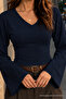 Women's Knitted Cotton Slim Fit Navy Blue Blouse - 5