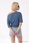 Women's Off-The-Shoulder Cotton Blue Slim Fit T-Shirt - 6